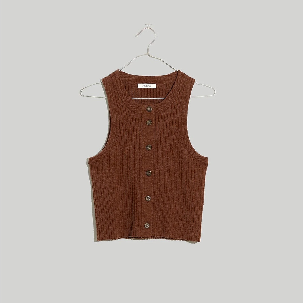 Madewell Brown Button-Front Crop Sweater Tank size S